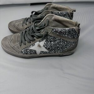 SOLD - Golden Goose Glitter Mid-Top Sneakers - Gray and Silver